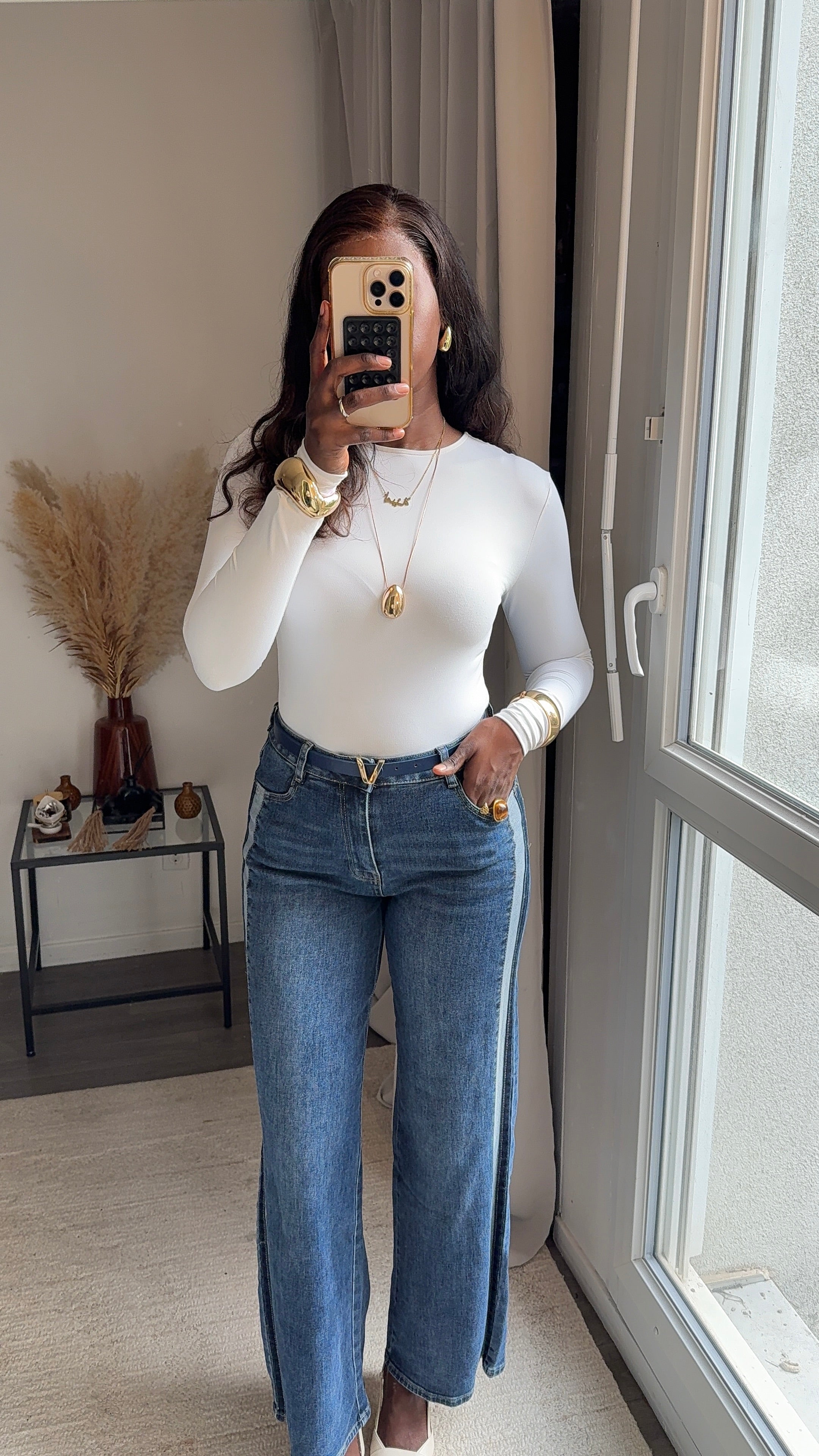 Jean Droit à bandes contrastées - Bleu Denim