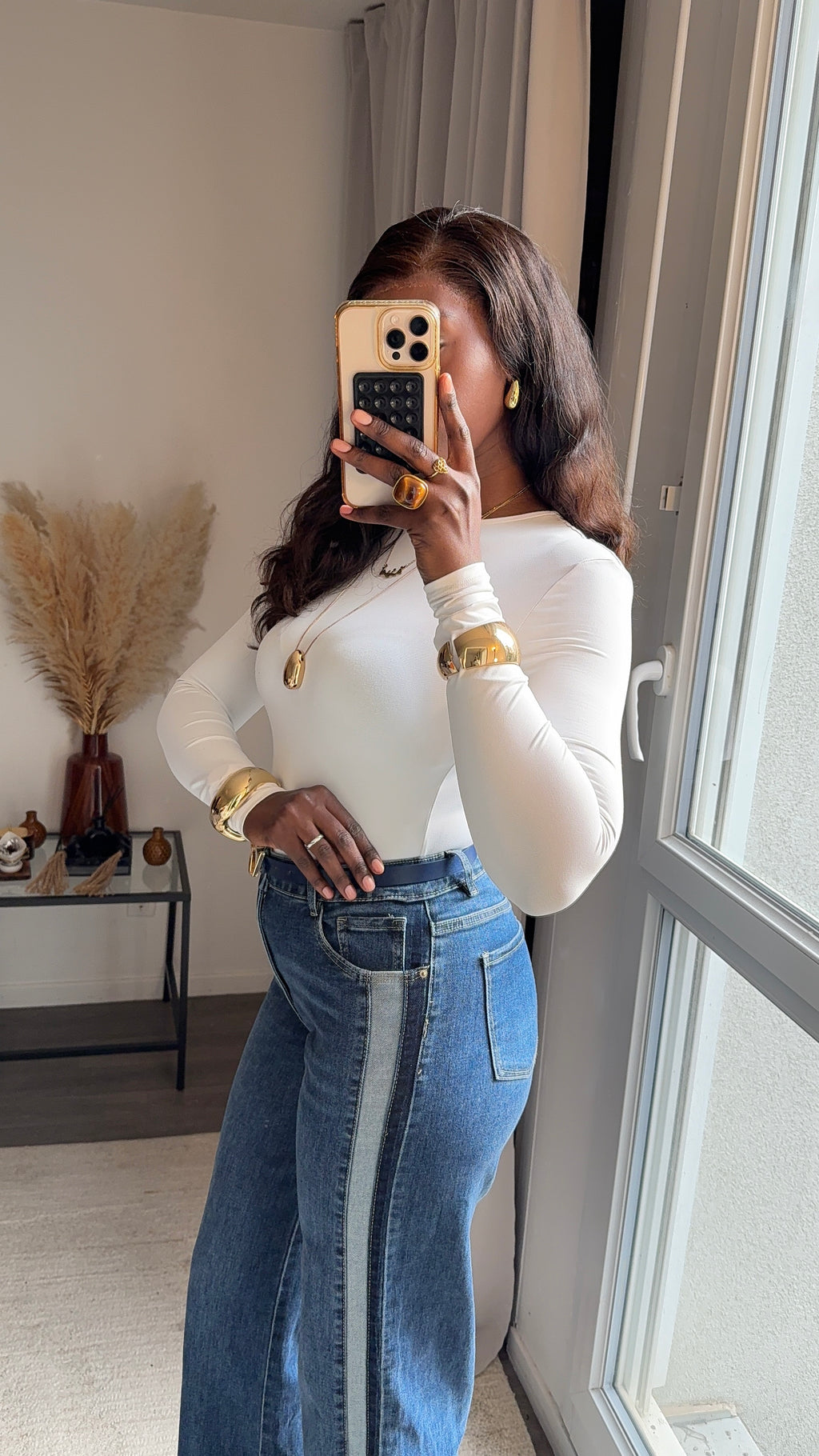 Jean Droit à bandes contrastées - Bleu Denim