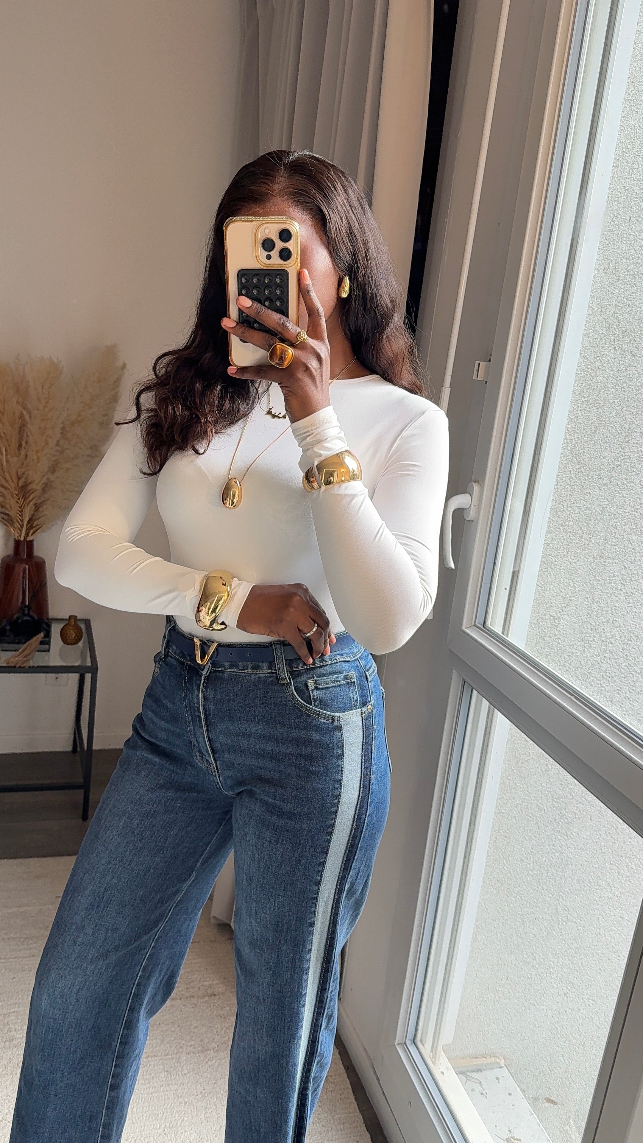 Jean Droit à bandes contrastées - Bleu Denim