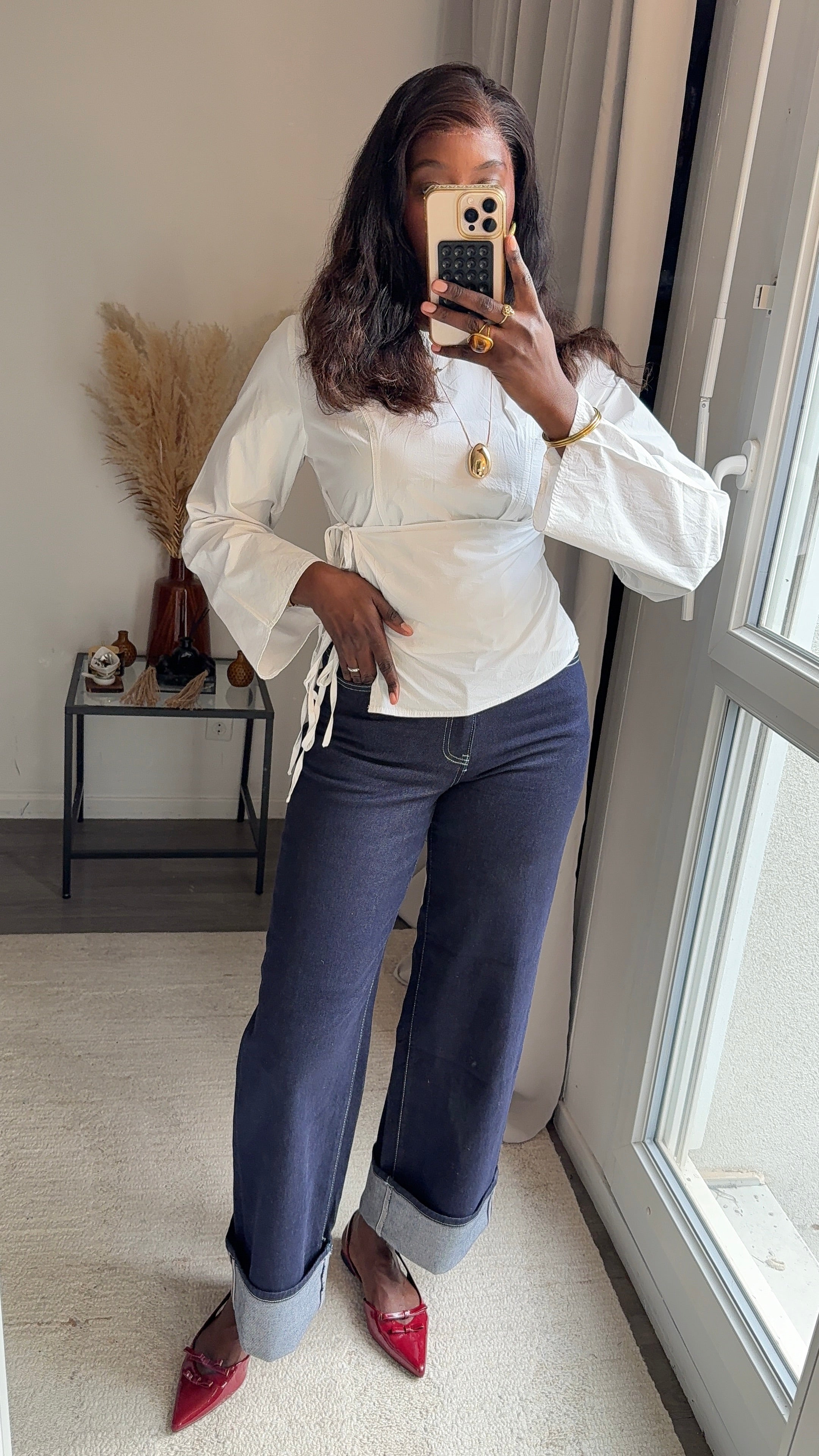 Jean à revers ultra long et ultra élastique