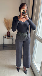 Jean Denim large à strass - Noir