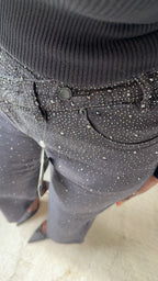 Jean Denim large à strass - Noir