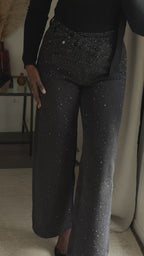 Jean Denim large à strass - Noir